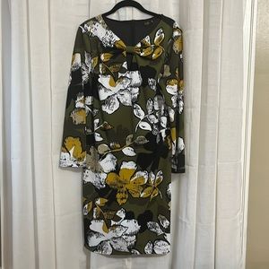 I LE New York Dress Sz 12 Floral Keyhole Accent Sheath Work Career Feminine